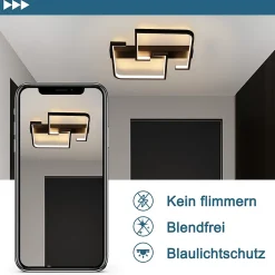 NETTLIFE Plafonnier LED Plafonnier Noir 19W 30CM Moderne Blanc Chaud 3000K Design Géométrique