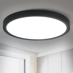 NETTLIFE Plafonnier LED plafonnier plat 22cm lampe salle de bain blanc froid lampe chambre noir 15W IP44