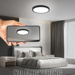 NETTLIFE Plafonnier LED plafonnier plat 22cm lampe salle de bain blanc froid lampe chambre noir 15W IP44