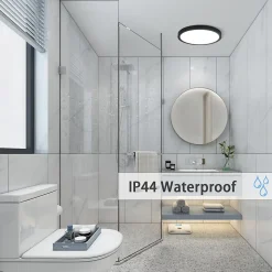 NETTLIFE Plafonnier LED plafonnier plat 22cm lampe salle de bain blanc froid lampe chambre noir 15W IP44