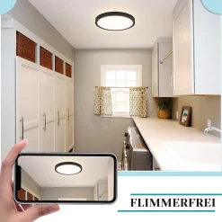 NETTLIFE Plafonnier LED plat 18 cm - 15 W, Noir, 4000 K - Éclairage moderne cuisine, couloir, chambre