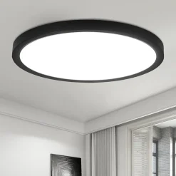 NETTLIFE Plafonnier LED plat 18 cm - 15 W, Noir, 4000 K - Éclairage moderne cuisine, couloir, chambre