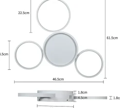 NETTLIFE Plafonnier LED plafonnier avec télécommande dimmable 52W moderne avec 4 anneaux métalliques