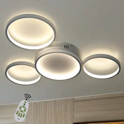 NETTLIFE Plafonnier LED plafonnier avec télécommande dimmable 52W moderne avec 4 anneaux métalliques