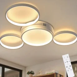 NETTLIFE Plafonnier LED plafonnier avec télécommande dimmable 52W moderne avec 4 anneaux métalliques
