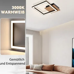 NETTLIFE plafonnier LED plafonnier 3000K blanc chaud moderne 12W petit bois