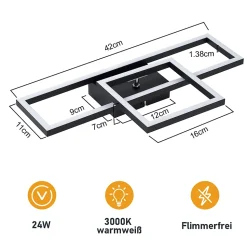 NETTLIFE Plafonnier LED plafonnier salon 20W blanc chaud design moderne lampe noire carrée