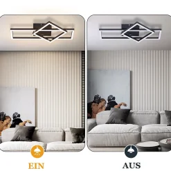 NETTLIFE Plafonnier LED plafonnier salon 20W blanc chaud design moderne lampe noire carrée