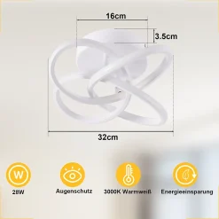 NETTLIFE Plafonnier LED pour chambre à coucher - 28 W, 3 000 K, blanc chaud, lampe de couloir, blanc