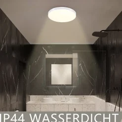 NETTLIFE Plafonnier LED plafonnier blanc chaud - Lampe de salle de bain 12W IP44 étanche 21cm rond moderne