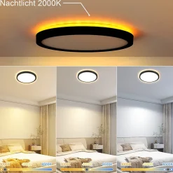 NETTLIFE Plafonnier LED Plat Noir 22cm 18w à Intensité Variable Pour Chambre à Coucher Cuisine 3000k - 6500k