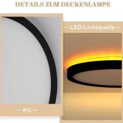 NETTLIFE Plafonnier LED Plat Noir 22cm 18w à Intensité Variable Pour Chambre à Coucher Cuisine 3000k - 6500k