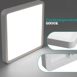 NETTLIFE Plafonnier LED plat 23CM 6500K 18W carré chambre blanc LED intégré en permanence