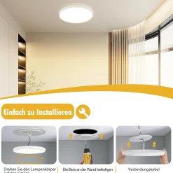 NETTLIFE Plafonnier LED plafonnier salle de bain 30cm lampe de chambre rond blanc 24W lampe de couloir 3000K