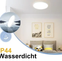 NETTLIFE Plafonnier LED plafonnier salle de bain 30cm lampe de chambre rond blanc 24W lampe de couloir 3000K