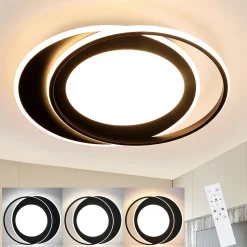 NETTLIFE Plafonnier LED Rond 66W Moderne 48,5 cm Chambre Noir Dimmable avec Télécommande Salon pour Cuisine Couloir Bureau