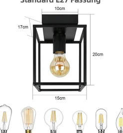 NETTLIFE Plafonnier LED Rétro Noir Lampe Industrielle pour Chambre Salon Lampe Vintage en Métal pour Couloir Salle à Manger 40 W