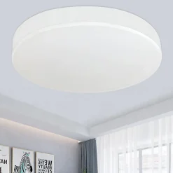 NETTLIFE Plafonnier LED Rond Blanc 30CM Moderne 12W avec Abat-Jour en Tissu 3000K Blanc Chaud pour Salon Chambre