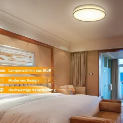 NETTLIFE Plafonnier LED Rond Blanc 30CM Moderne 12W avec Abat-Jour en Tissu 3000K Blanc Chaud pour Salon Chambre