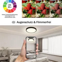 NETTLIFE Plafonnier LED Rond Noir 24 W Moderne LED Blanc Neutre 4000 K IP44 Ultra Fin Diamètre 23 cm pour Cuisine Bureau Salon