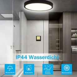 NETTLIFE Plafonnier LED Rond Noir 24 W Moderne LED Blanc Neutre 4000 K IP44 Ultra Fin Diamètre 23 cm pour Cuisine Bureau Salon