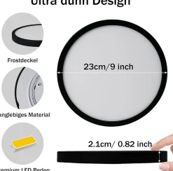 NETTLIFE Plafonnier LED Rond Noir 24 W Moderne LED Blanc Neutre 4000 K IP44 Ultra Fin Diamètre 23 cm pour Cuisine Bureau Salon