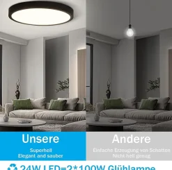 NETTLIFE Plafonnier LED Rond Noir 24 W Moderne LED Blanc Neutre 4000 K IP44 Ultra Fin Diamètre 23 cm pour Cuisine Bureau Salon