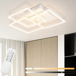 NETTLIFE Plafonnier LED Salon Blanc Dimmable Carré Moderne 36w Avec Télécommande