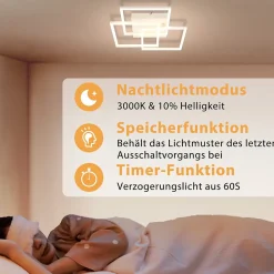 NETTLIFE Plafonnier LED Salon Blanc Dimmable Carré Moderne 36w Avec Télécommande