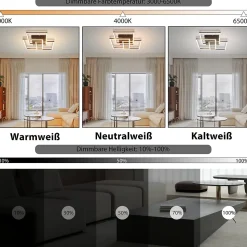 NETTLIFE Plafonnier LED Salon Noir Dimmable Carré Moderne 36w Avec Télécommande