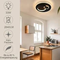 NETTLIFE Plafonnier LED Salon Noir Lampe de 33 W Dimmable avec Télécommande Lampe Design Moderne Lampe Ronde pour Chambre Couloir