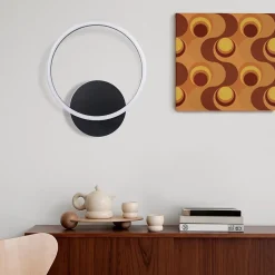 NETTLIFE Plafonnier LED Salon 24W Noir Moderne 2 Anneaux 3000K Blanc Chaud