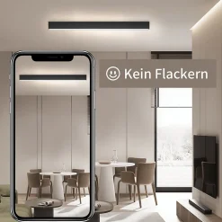 NETTLIFE Plafonnier LED Salon - Lampe 25W Noir Long 80cm Panneau de Lampe Intensité Variable avec Télécommande Moderne