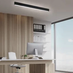 NETTLIFE Plafonnier LED Salon - Lampe 25W Noir Long 80cm Panneau de Lampe Intensité Variable avec Télécommande Moderne