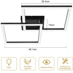 NETTLIFE Plafonnier LED salon noir 3000K blanc chaud moderne cristal chambre lampe 24W pour cuisine chambre couloir