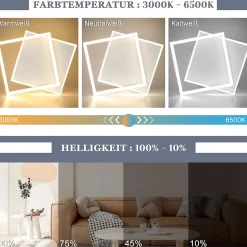 NETTLIFE Plafonnier LED Salon Chambre Lampe Dimmable avec Télécommande 42W Design Moderne Carré Blanc en Acrylique pour Cuisine