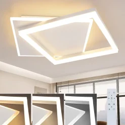 NETTLIFE Plafonnier LED Salon Chambre Lampe Dimmable avec Télécommande 42W Design Moderne Carré Blanc en Acrylique pour Cuisine