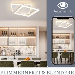 NETTLIFE Plafonnier LED Salon Chambre Lampe Dimmable avec Télécommande 42W Design Moderne Carré Blanc en Acrylique pour Cuisine