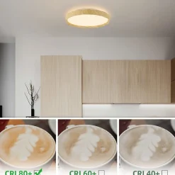 NETTLIFE Plafonnier LED Salon, aspect bois, 40cm, 43W, dimmable, pour chambre et salon, avec télécommande