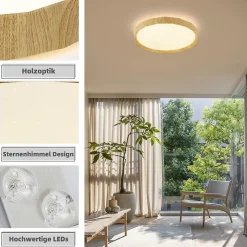 NETTLIFE Plafonnier LED Salon, aspect bois, 40cm, 43W, dimmable, pour chambre et salon, avec télécommande