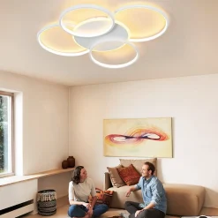 NETTLIFE Plafonnier LED Salon Dimmable 70W avec télécommande 5 anneaux Blanc Moderne Acrylique Dimmable