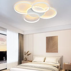 NETTLIFE Plafonnier LED Salon Dimmable 70W avec télécommande 5 anneaux Blanc Moderne Acrylique Dimmable