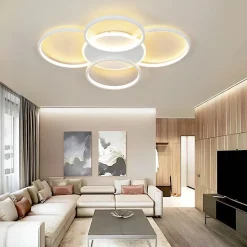 NETTLIFE Plafonnier LED Salon Dimmable 70W avec télécommande 5 anneaux Blanc Moderne Acrylique Dimmable