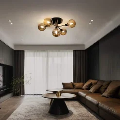 NETTLIFE Plafonnier LED Salon Chambre avec 5 Ampoules Boules de Verre G9 Salon Chambre Lumière Intérieur Lustre Lampe
