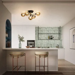 NETTLIFE Plafonnier LED Salon Chambre avec 5 Ampoules Boules de Verre G9 Salon Chambre Lumière Intérieur Lustre Lampe