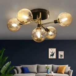 NETTLIFE Plafonnier LED Salon Chambre avec 5 Ampoules Boules de Verre G9 Salon Chambre Lumière Intérieur Lustre Lampe