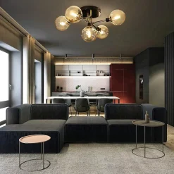NETTLIFE Plafonnier LED Salon Chambre avec 5 Ampoules Boules de Verre G9 Salon Chambre Lumière Intérieur Lustre Lampe