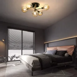 NETTLIFE Plafonnier LED Salon Chambre avec 5 Ampoules Boules de Verre G9 Salon Chambre Lumière Intérieur Lustre Lampe