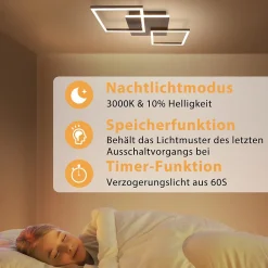 NETTLIFE Plafonnier LED Salon Noir Dimmable Carré Moderne 36w Avec Télécommande