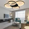 NETTLIFE Plafonnier LED salon dimmable 70W avec télécommande 5 anneaux blanc moderne acrylique